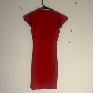 Red dress, peplum shoulder frills